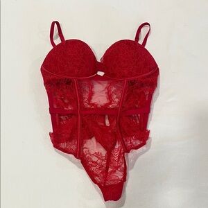 Victoria's Secret Red Lace Bustier Bodysuit